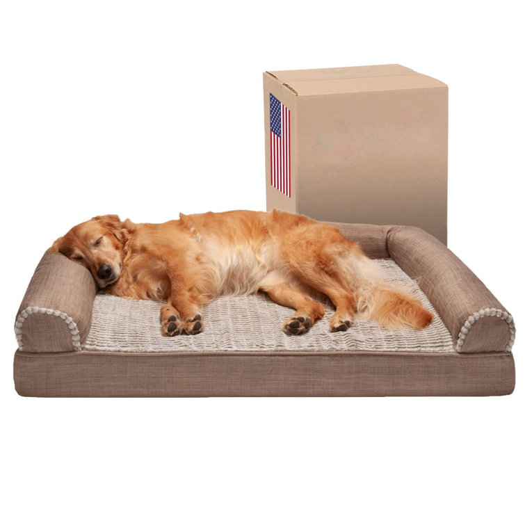 Orthopedic Dog Bed For Large Dogs W Removable Bolsters Washable Cover For Dogs Up To 95 Lbs Luxe Faux Fur Performance Linen Sofa Woodsmoke